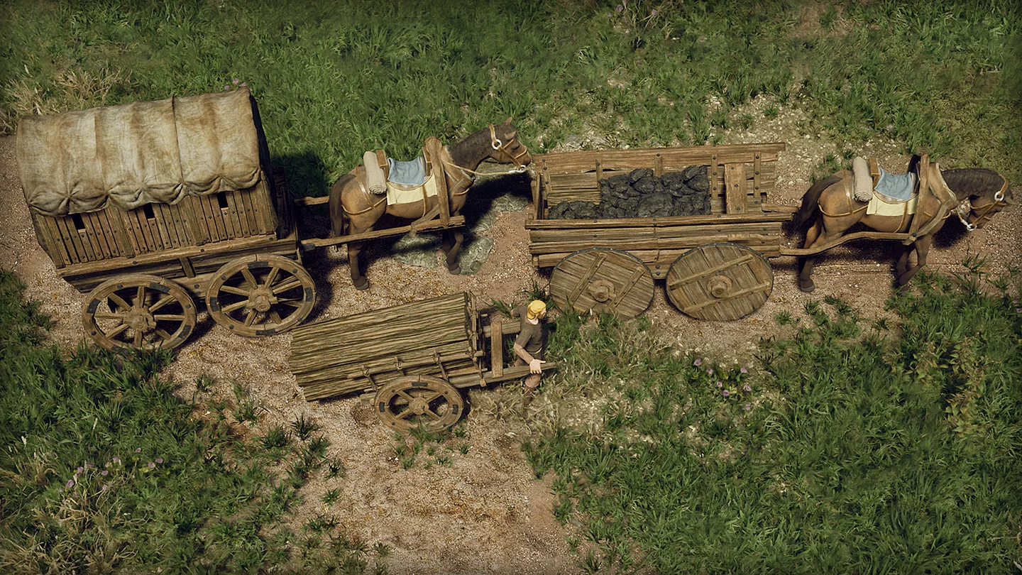 Horses, wagons and barrels in Anvil Empires