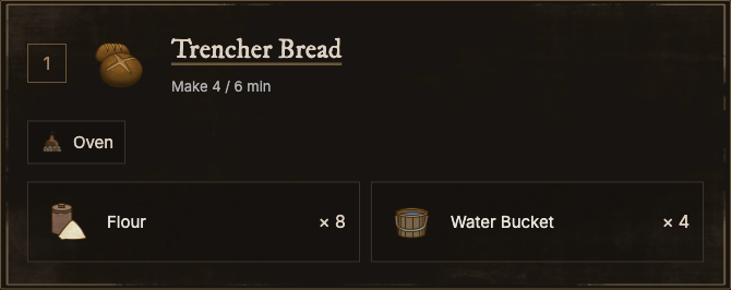 The first step prepares four Trencher Bread for the Lost Bread recipe. These loaves are ingredients, not extra finished meals.