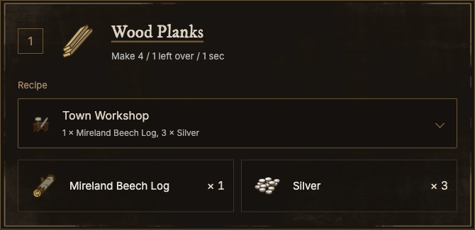 The three-pickaxe example needs three Wood Planks. Its plank recipe produces four, leaving one spare.